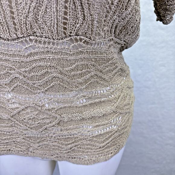 Coldwater Creek Crochet Open Knit Pullover Short Sleeve Sweater Tan Size XL 16 - Picture 14 of 14